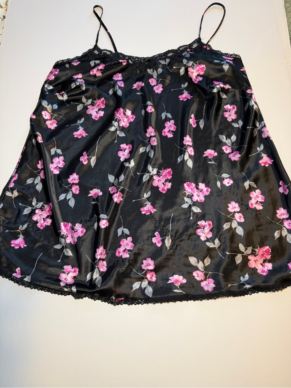 Cacique Black and Pink Satin nightgown see last picture for thread picks